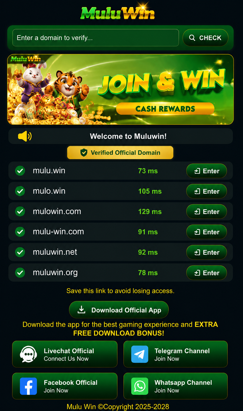 Mulu Win Official Links and Domain Checker